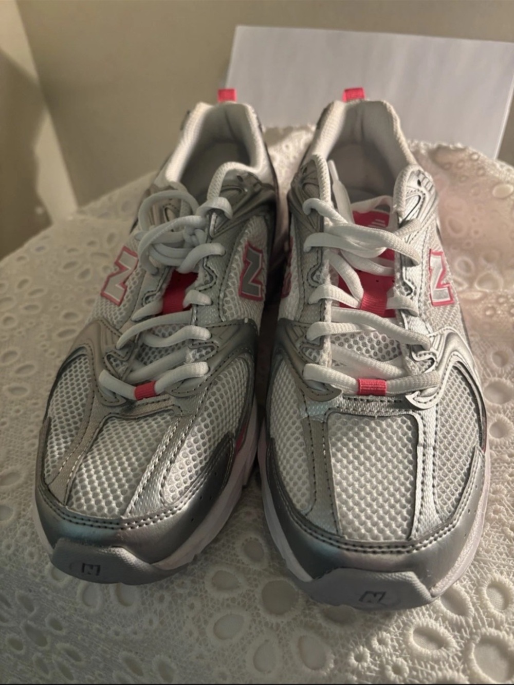 New Balance 530 Silver and Pink Women's Athletic Sneakers